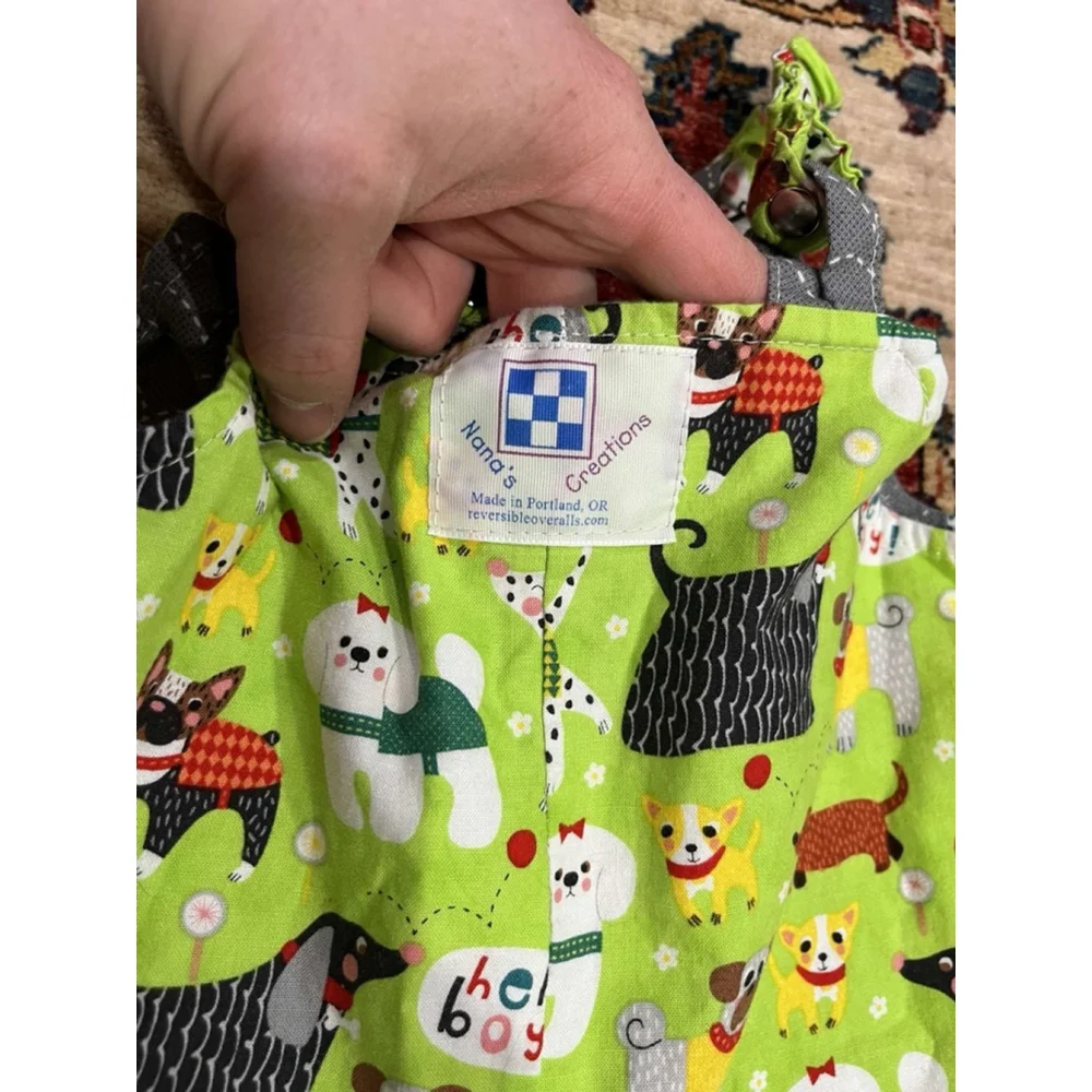 Vintage Handmade Little Kid Puppy Print and Sporty Balls Overalls